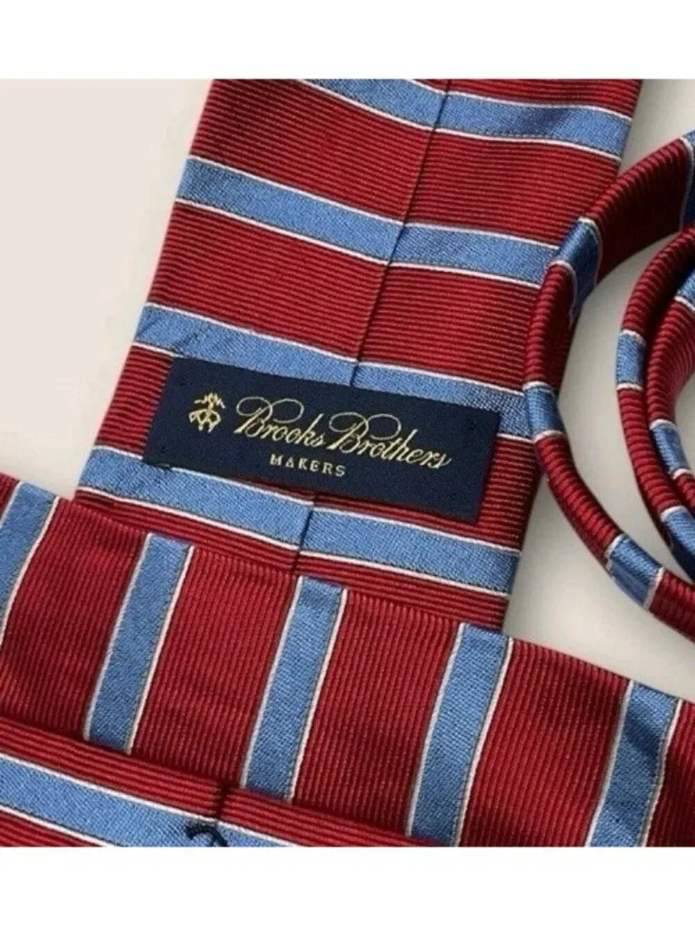 BROOKS BROTHERS Silk Tie USA XL Red Blue Striped W:3.6